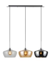 DK1313  Lori Linear Pendant, 3 Light Adjustable E27, Polished Chrome/Amber/Chrome/Clear Trapezium Shades